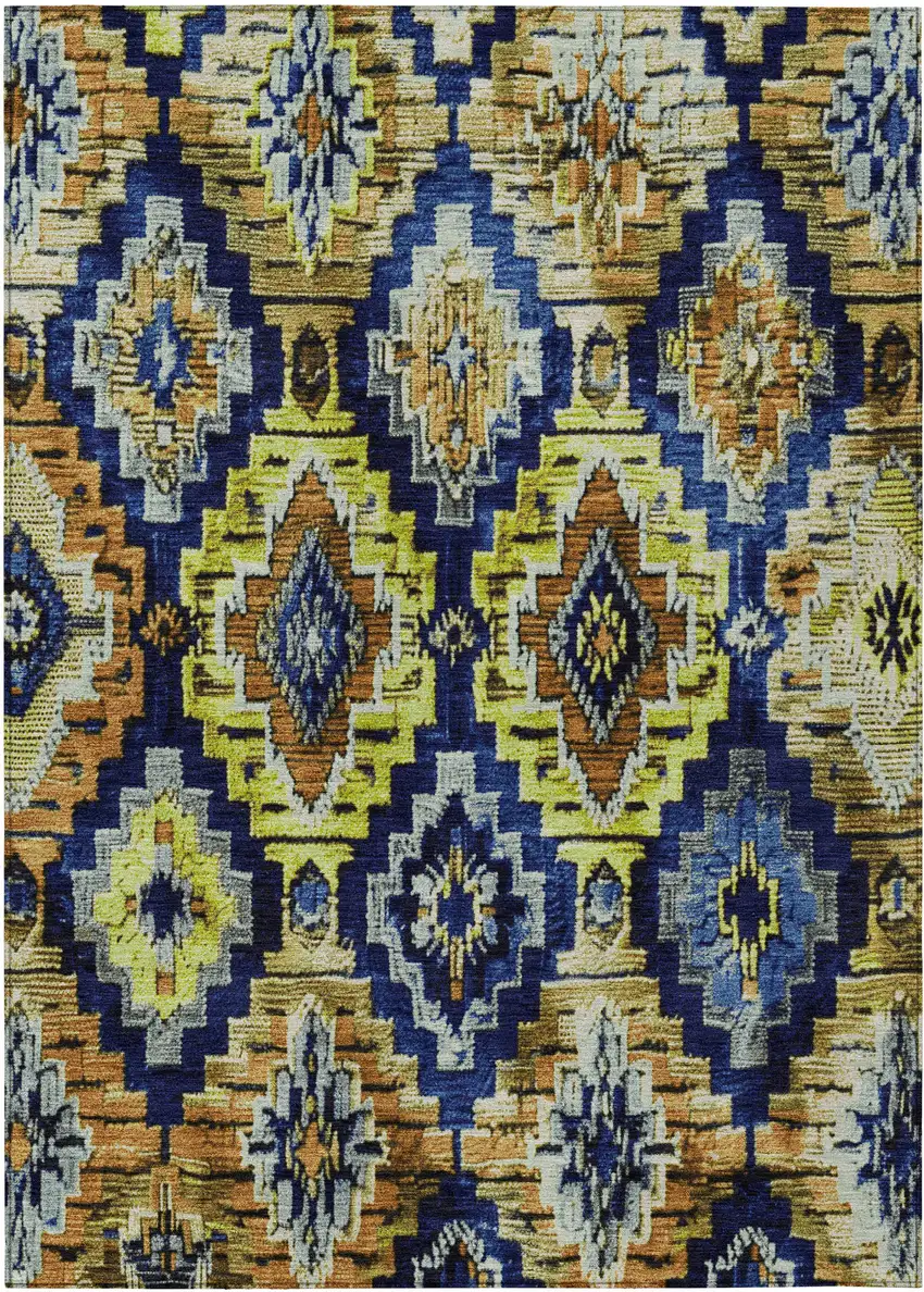Navy Blue And Gold Aztec Washable Indoor Outdoor Area Rug Photo 1