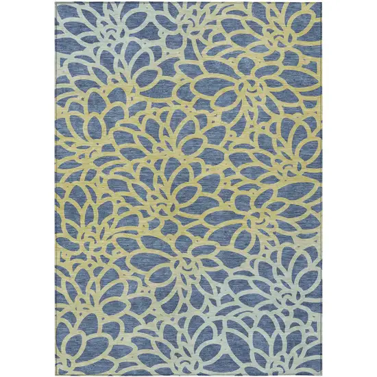 Navy Blue And Gold Botanical Leaves Washable Indoor Outdoor Area Rug Photo 7