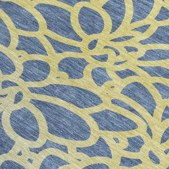 Navy Blue And Gold Botanical Leaves Washable Indoor Outdoor Area Rug Photo 2