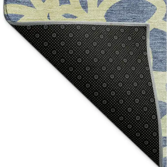 Navy Blue And Gold Botanical Leaves Washable Indoor Outdoor Area Rug Photo 8