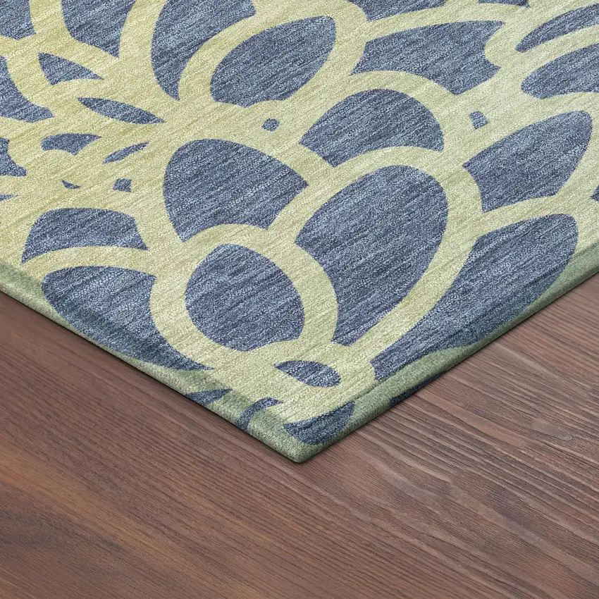 Navy Blue And Gold Botanical Leaves Washable Indoor Outdoor Area Rug Photo 9