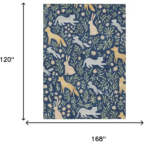 Navy Blue And Gold Botanical Leaves Washable Indoor Outdoor Area Rug Photo 6