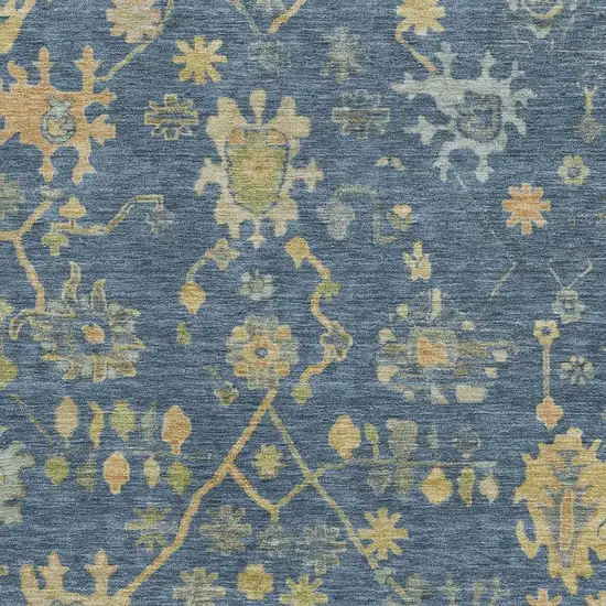 Navy Blue And Gold Floral Washable Area Rug With UV Protection Photo 3