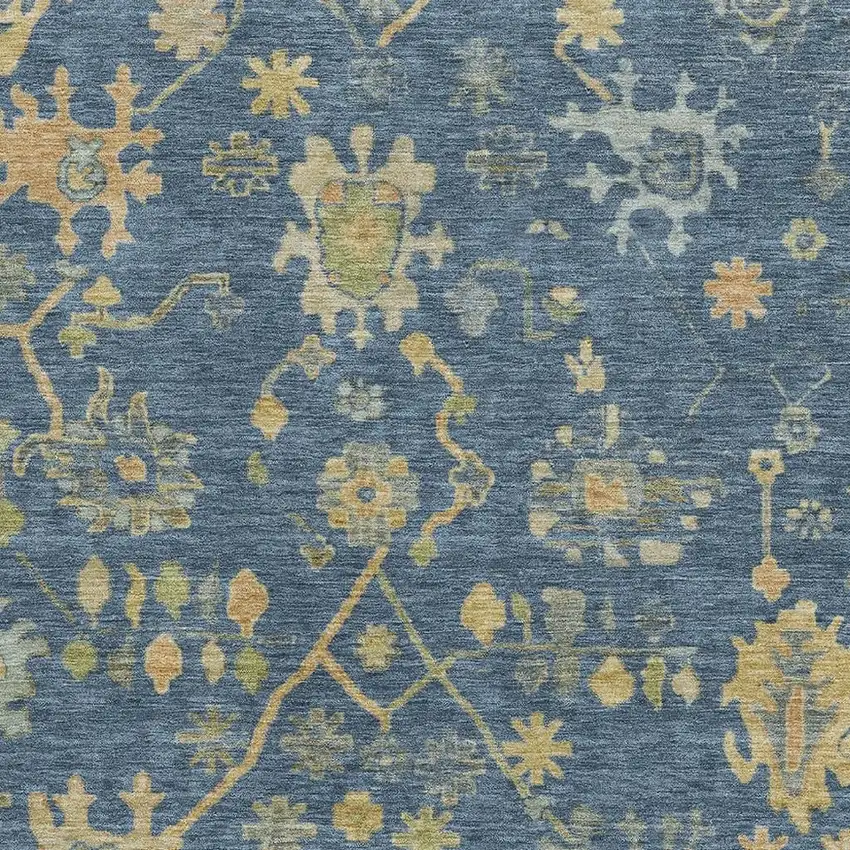 Navy Blue And Gold Floral Washable Area Rug With UV Protection Photo 3