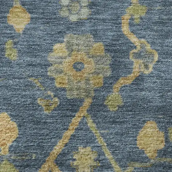 Navy Blue And Gold Floral Washable Area Rug With UV Protection Photo 9