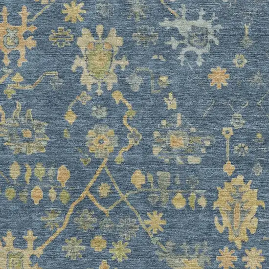 Navy Blue And Gold Floral Washable Area Rug With UV Protection Photo 3