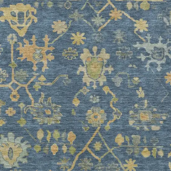 Navy Blue And Gold Floral Washable Indoor Outdoor Area Rug Photo 3