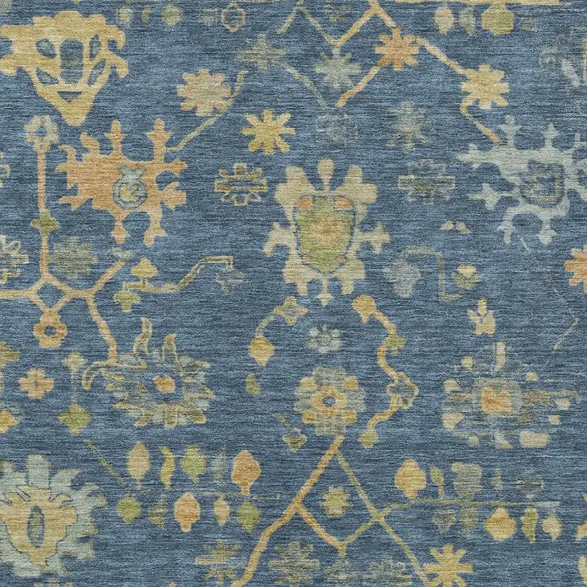 Navy Blue And Gold Floral Washable Indoor Outdoor Area Rug Photo 3