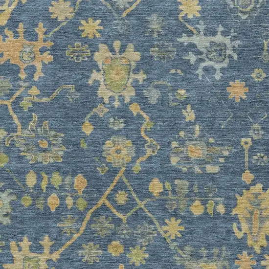 Navy Blue And Gold Floral Washable Indoor Outdoor Area Rug Photo 3