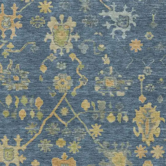 Navy Blue And Gold Floral Washable Indoor Outdoor Area Rug Photo 3