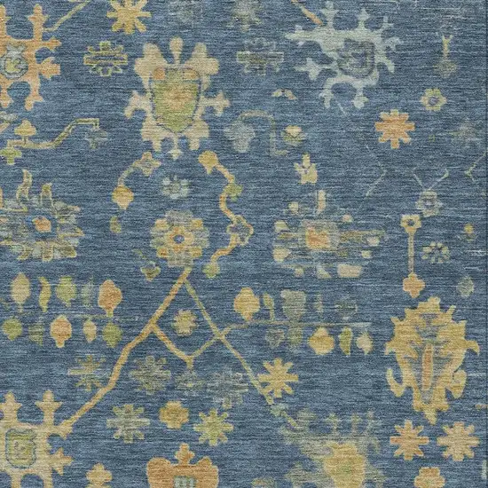 Navy Blue And Gold Floral Washable Indoor Outdoor Area Rug Photo 3