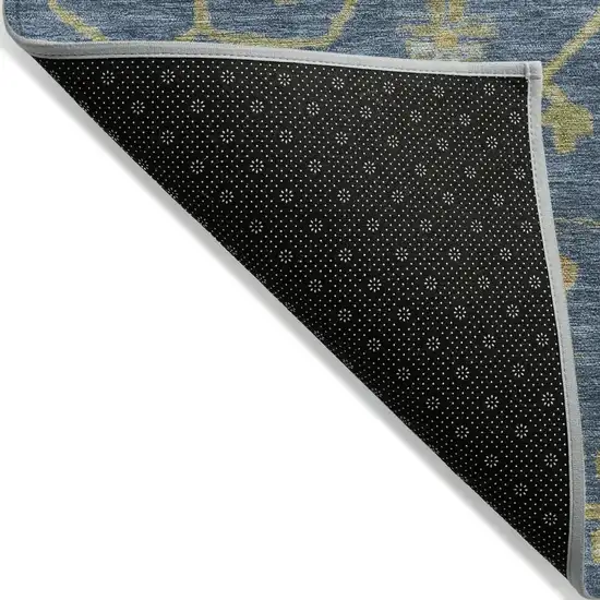 Navy Blue And Gold Floral Washable Indoor Outdoor Area Rug Photo 9