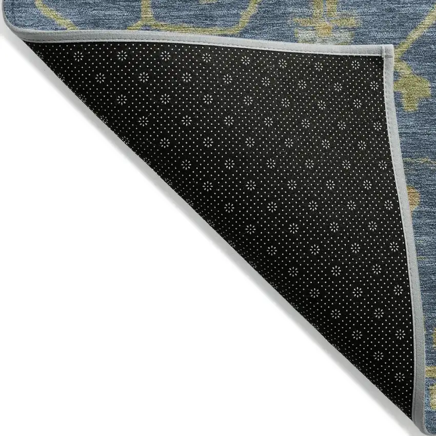 Navy Blue And Gold Floral Washable Indoor Outdoor Area Rug Photo 9