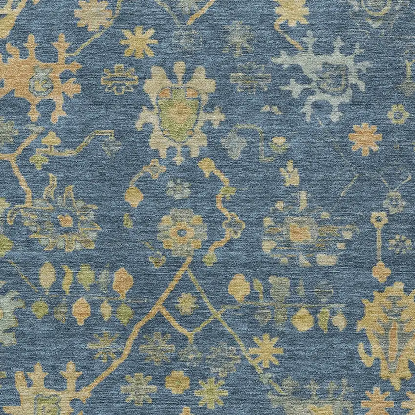 Navy Blue And Gold Floral Washable Indoor Outdoor Area Rug Photo 8