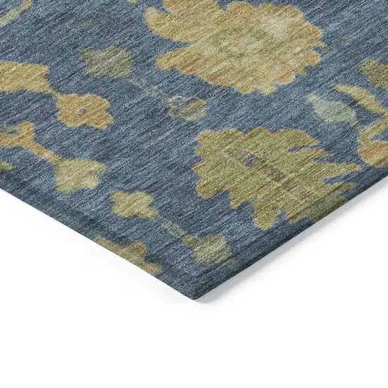 Navy Blue And Gold Floral Washable Indoor Outdoor Area Rug Photo 6