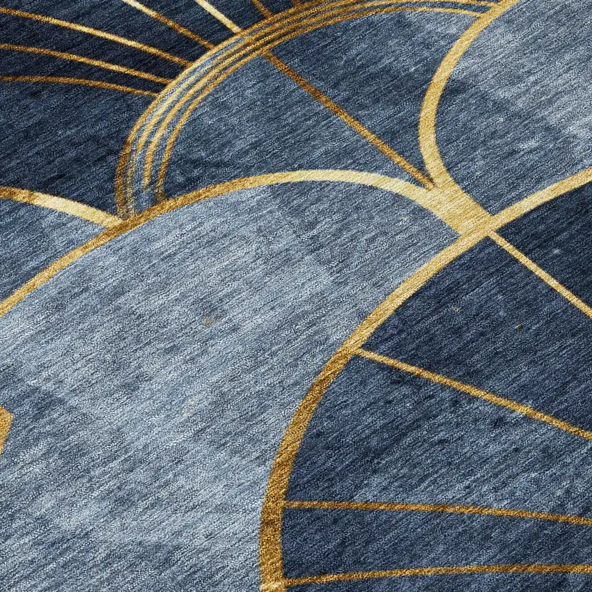 Navy Blue And Gold Floral Washable Indoor Outdoor Area Rug Photo 6