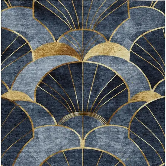 Navy Blue And Gold Floral Washable Indoor Outdoor Area Rug Photo 5