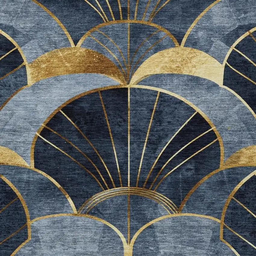 Navy Blue And Gold Floral Washable Indoor Outdoor Area Rug Photo 6