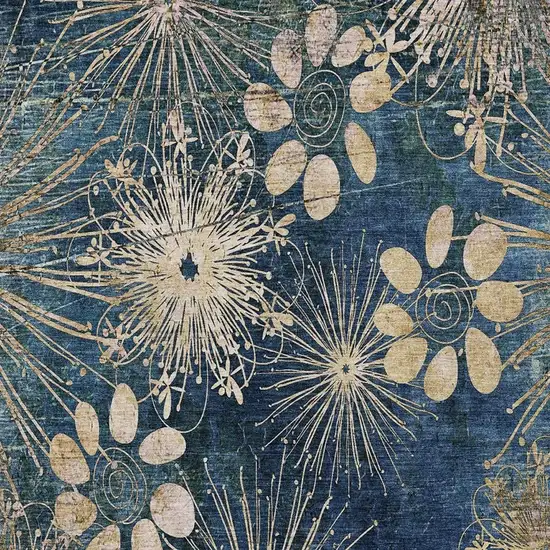 Navy Blue And Gold Floral Washable Indoor Outdoor Area Rug Photo 6