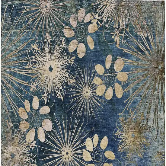Navy Blue And Gold Floral Washable Indoor Outdoor Area Rug Photo 4