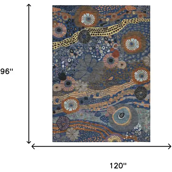 Navy Blue And Gold Floral Washable Indoor Outdoor Area Rug Photo 7
