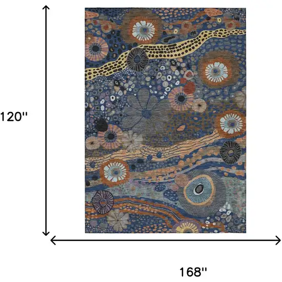 Navy Blue And Gold Floral Washable Indoor Outdoor Area Rug Photo 7