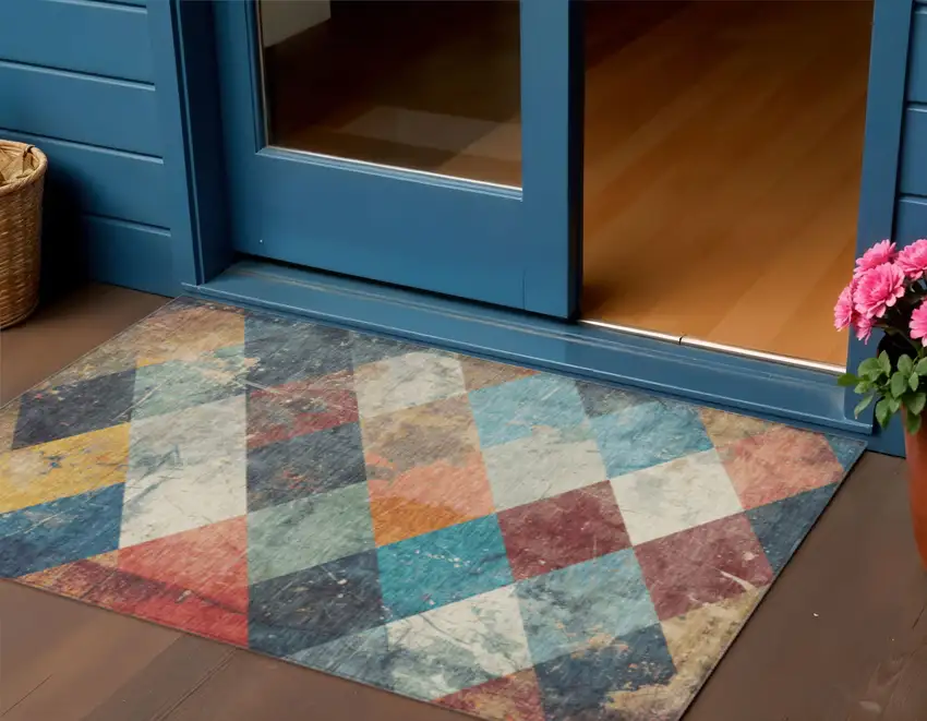 Navy Blue And Gold Geometric Washable Indoor Outdoor Area Rug Photo 2