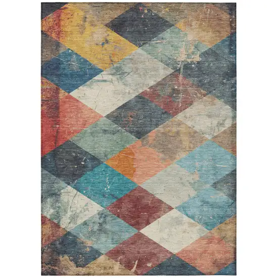 Navy Blue And Gold Geometric Washable Indoor Outdoor Area Rug Photo 1