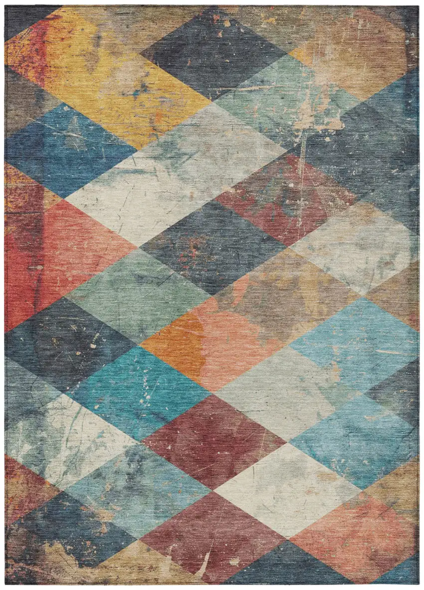 Navy Blue And Gold Geometric Washable Indoor Outdoor Area Rug Photo 1