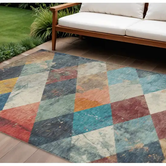 Navy Blue And Gold Geometric Washable Indoor Outdoor Area Rug Photo 2