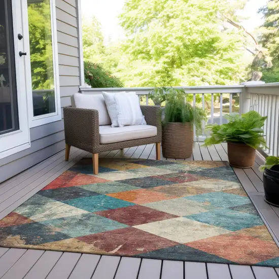 Navy Blue And Gold Geometric Washable Indoor Outdoor Area Rug Photo 8