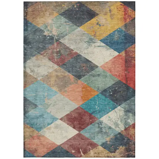 Navy Blue And Gold Geometric Washable Indoor Outdoor Area Rug Photo 9