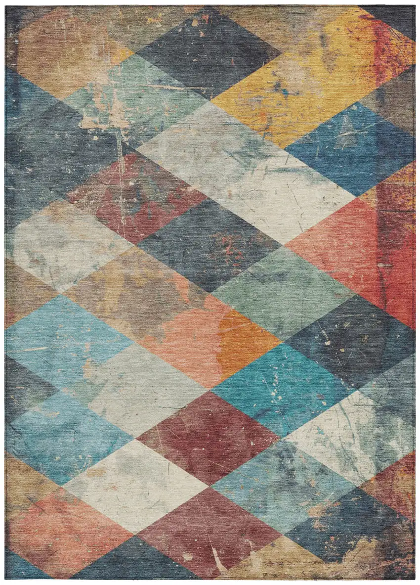 Navy Blue And Gold Geometric Washable Indoor Outdoor Area Rug Photo 9