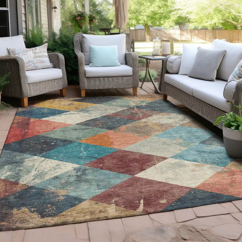 Navy Blue And Gold Geometric Washable Indoor Outdoor Area Rug Photo 5