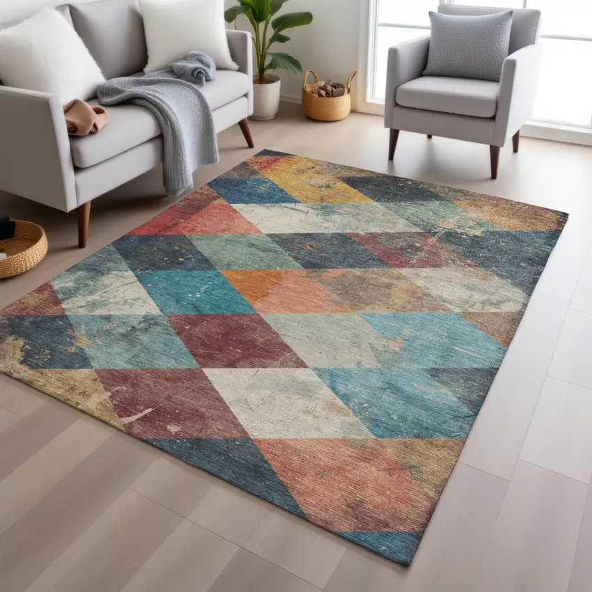 Navy Blue And Gold Geometric Washable Indoor Outdoor Area Rug Photo 4