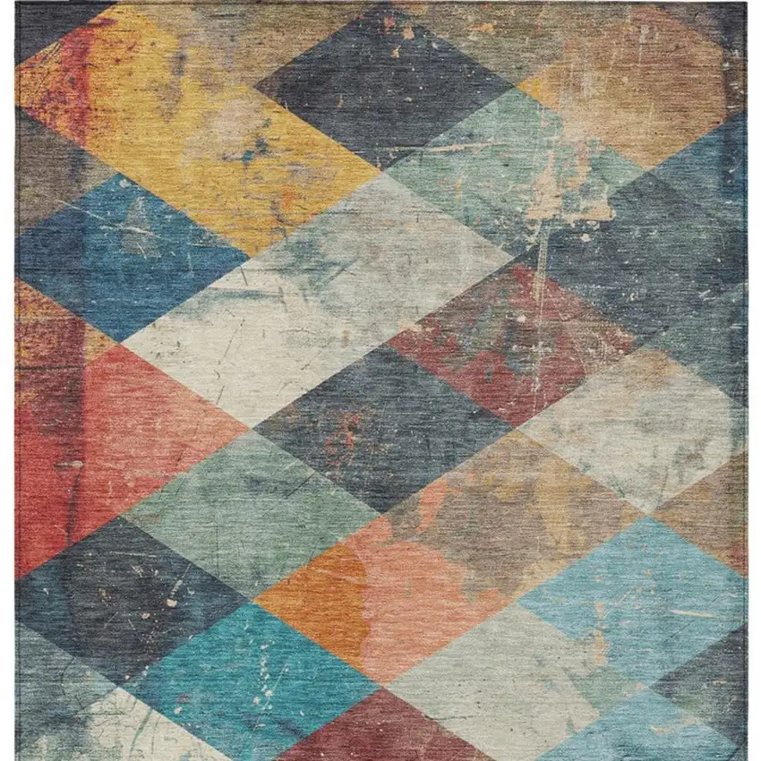 Navy Blue And Gold Geometric Washable Indoor Outdoor Area Rug Photo 1