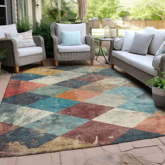 Navy Blue And Gold Geometric Washable Indoor Outdoor Area Rug Photo 3