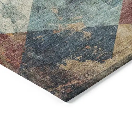 Navy Blue And Gold Geometric Washable Indoor Outdoor Area Rug Photo 9