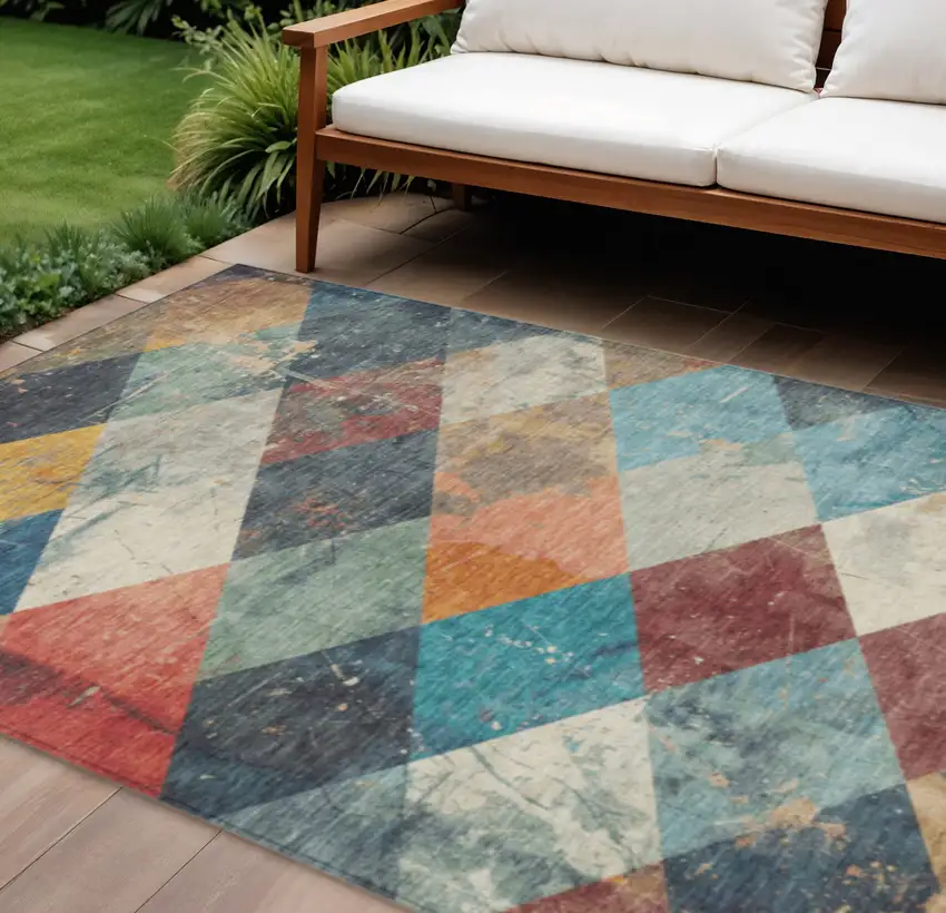 Navy Blue And Gold Geometric Washable Indoor Outdoor Area Rug Photo 2