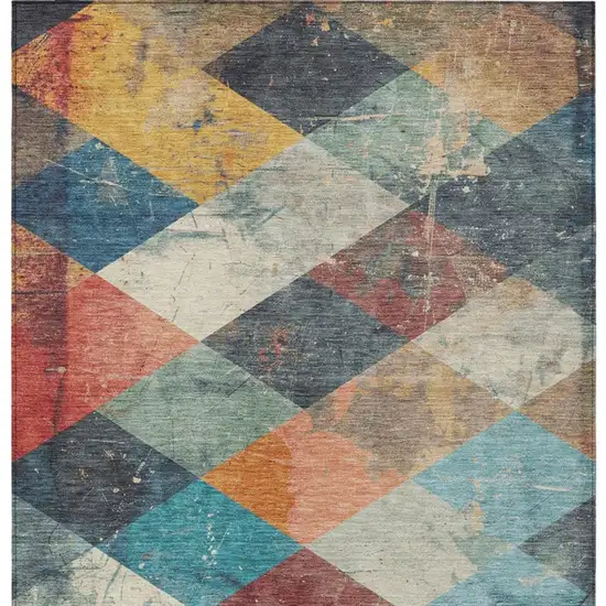 Navy Blue And Gold Geometric Washable Indoor Outdoor Area Rug Photo 1