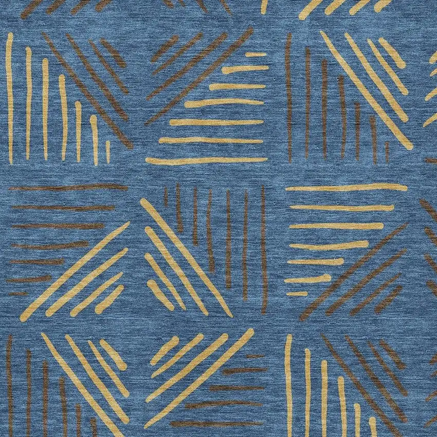 Navy Blue And Gold Geometric Washable Indoor Outdoor Area Rug Photo 2