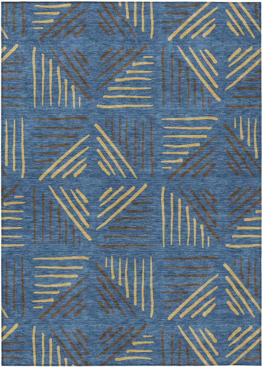 Navy Blue And Gold Geometric Washable Indoor Outdoor Area Rug Photo 1