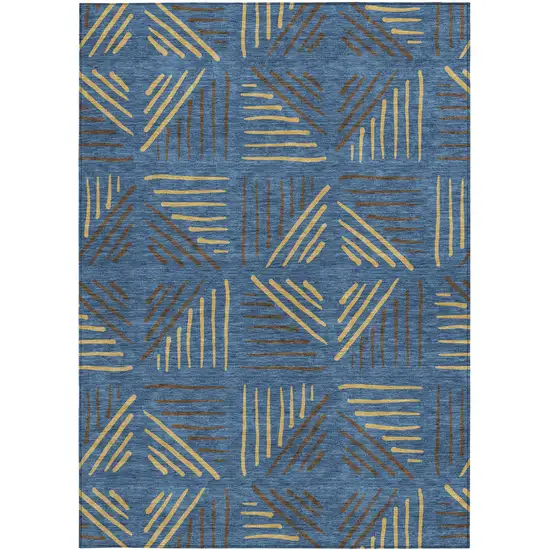 Navy Blue And Gold Geometric Washable Indoor Outdoor Area Rug Photo 3
