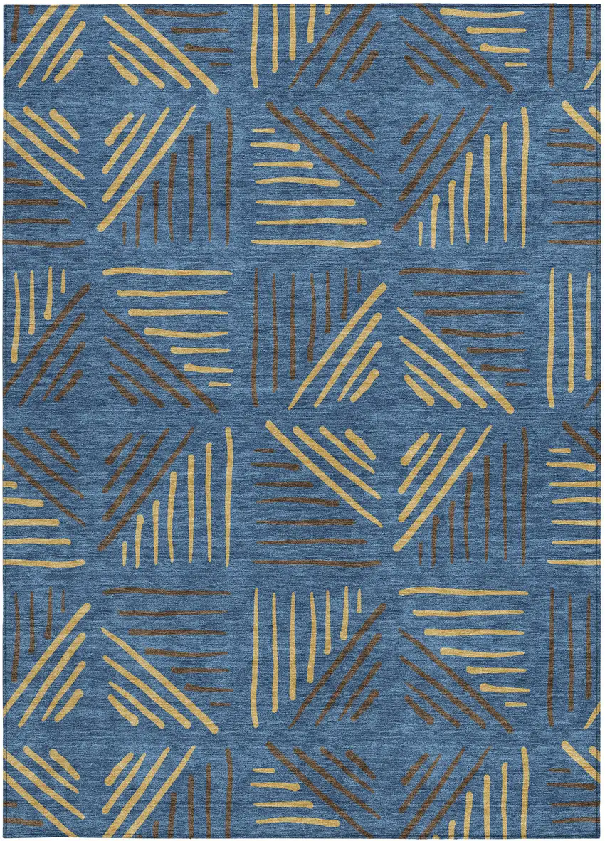 Navy Blue And Gold Geometric Washable Indoor Outdoor Area Rug Photo 3