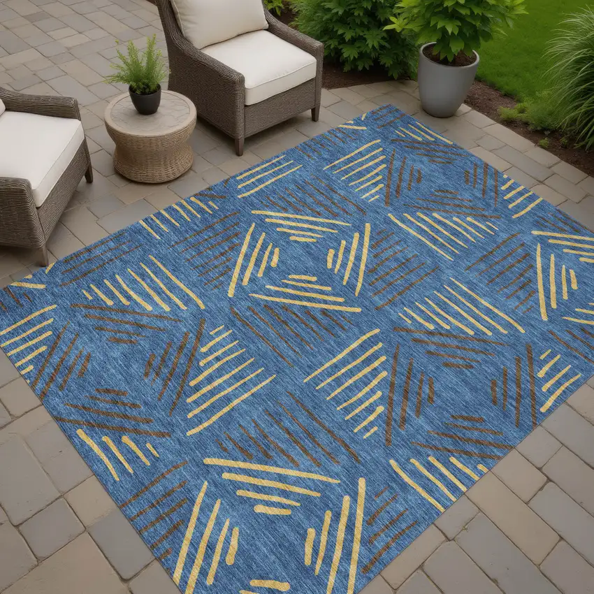 Navy Blue And Gold Geometric Washable Indoor Outdoor Area Rug Photo 7