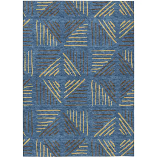 Navy Blue And Gold Geometric Washable Indoor Outdoor Area Rug Photo 1