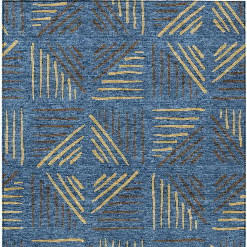 Navy Blue And Gold Geometric Washable Indoor Outdoor Area Rug Photo 2