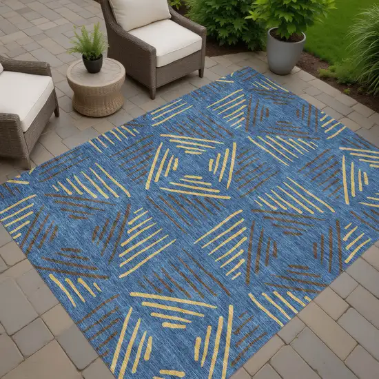 Navy Blue And Gold Geometric Washable Indoor Outdoor Area Rug Photo 7