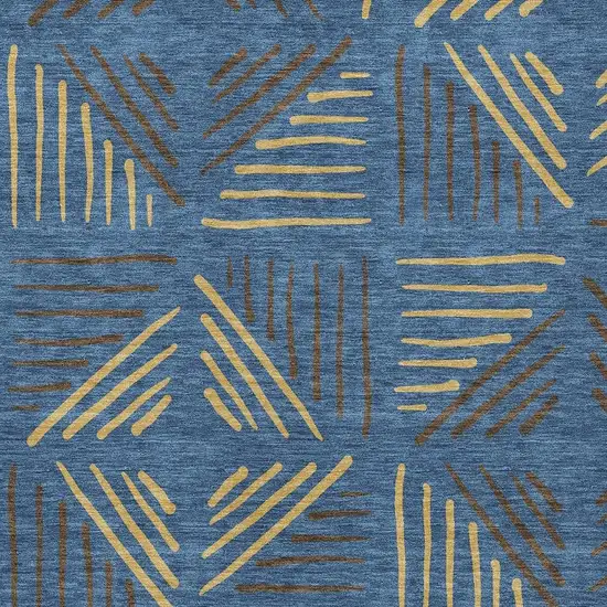 Navy Blue And Gold Geometric Washable Indoor Outdoor Area Rug Photo 2