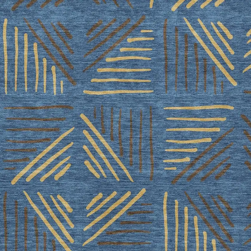 Navy Blue And Gold Geometric Washable Indoor Outdoor Area Rug Photo 2